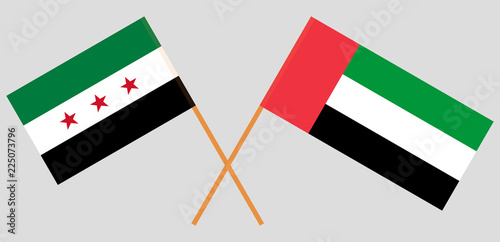 Syria opposition and United Arab Emirates. Syrian National Coalition and UAE flags. Official colors. Correct proportion. Vector