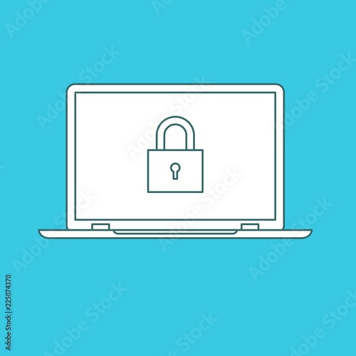 Laptop with password notification and lock icon vector illustration concept of security, personal access, user authorization, login form icon, internet protection