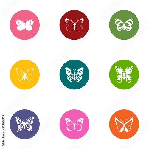 Wing of butterfly icons set. Flat set of 9 wing of butterfly vector icons for web isolated on white background