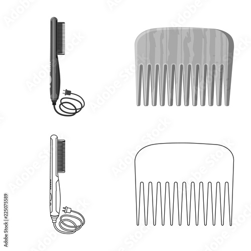 Vector illustration of brush and hair symbol. Set of brush and hairbrush stock vector illustration.