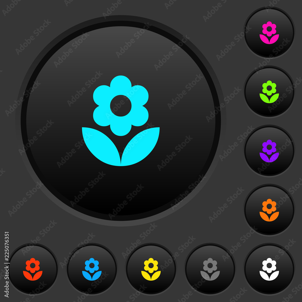 Flower dark push buttons with color icons Flower dark push buttons with color icons