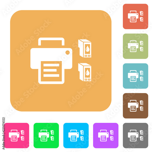 Printer and ink cartridges rounded square flat icons