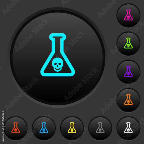 Dangerous chemical experiment dark push buttons with color icons