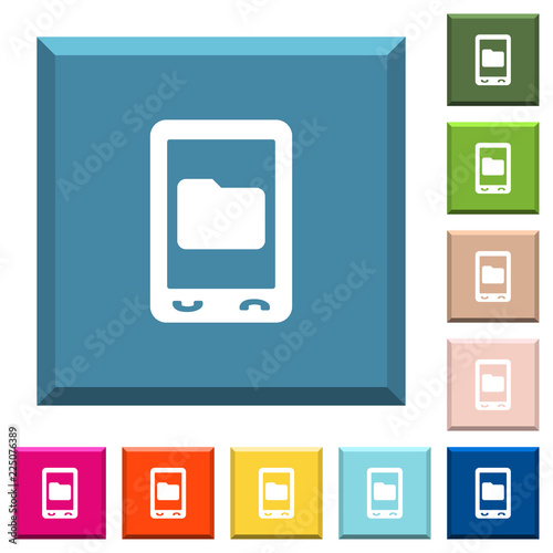 Mobile data storage white icons on edged square buttons