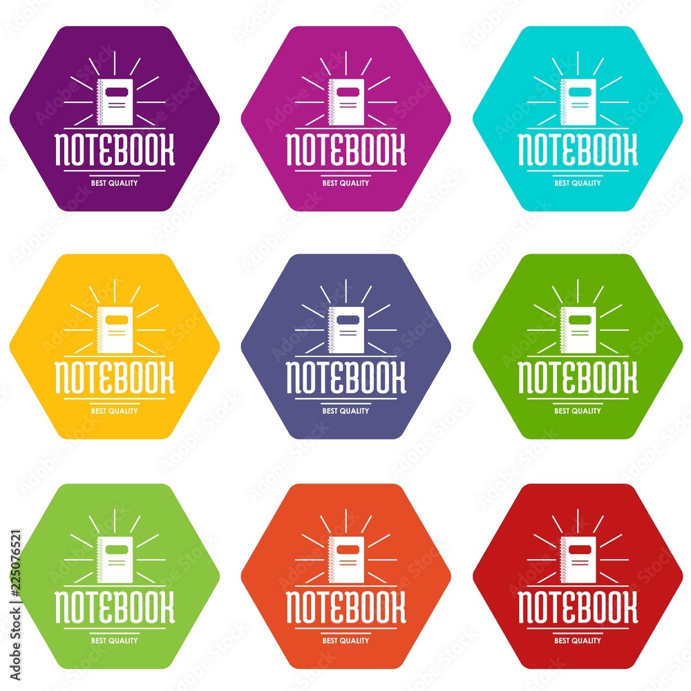 Notebook icons 9 set coloful isolated on white for web