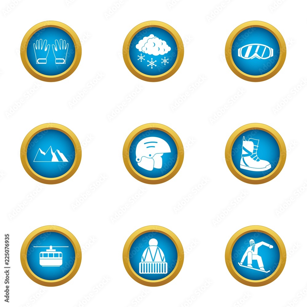 Winter helmet icons set. Flat set of 9 winter helmet vector icons for web isolated on white background