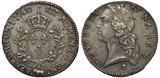 France French silver coin 1 one ecu 1760, oval shield with lilies flanked by sprigs, crown above, mint mark cow below, head of King Louis XV, mint mark tulip below,
