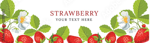 Vector strawberry horizontal banner with flowers. Vector