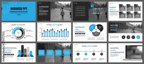 Business presentation slides templates from infographic elements. Can be used for presentation, flyer and leaflet, brochure, corporate report, marketing, advertising, annual report, banner, booklet.