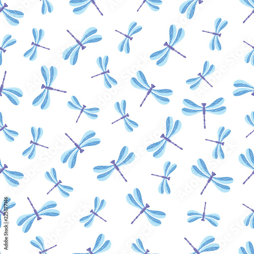 Seamless pattern with dragonflies on a white background.