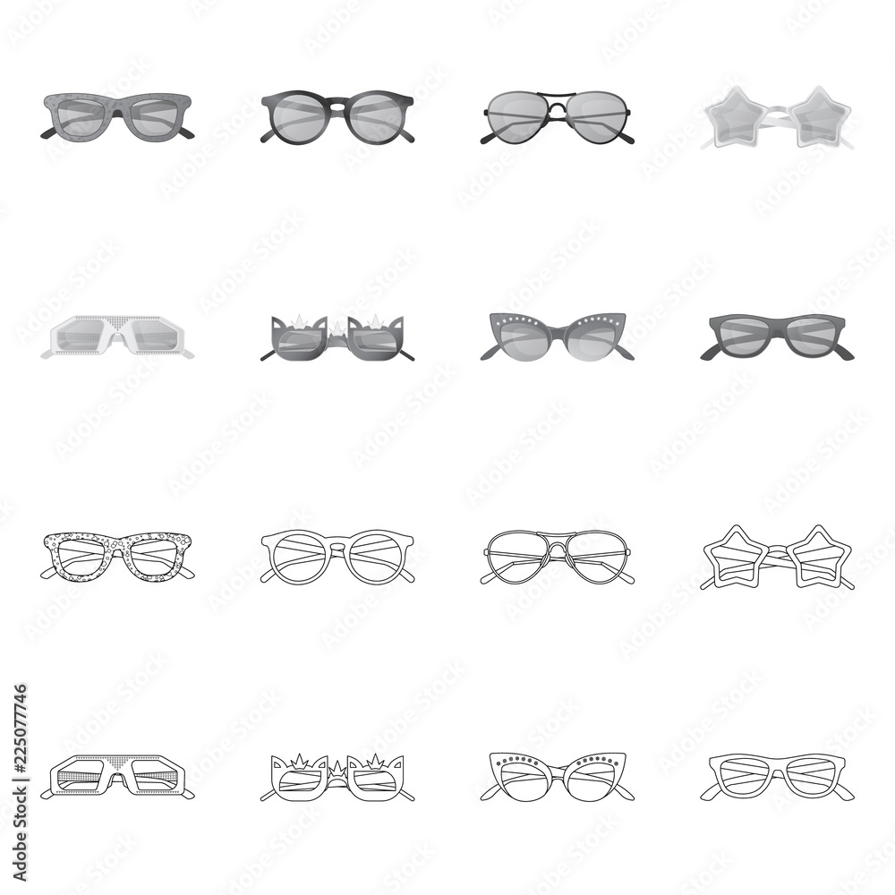 Fototapeta premium Vector illustration of glasses and sunglasses icon. Set of glasses and accessory stock symbol for web.