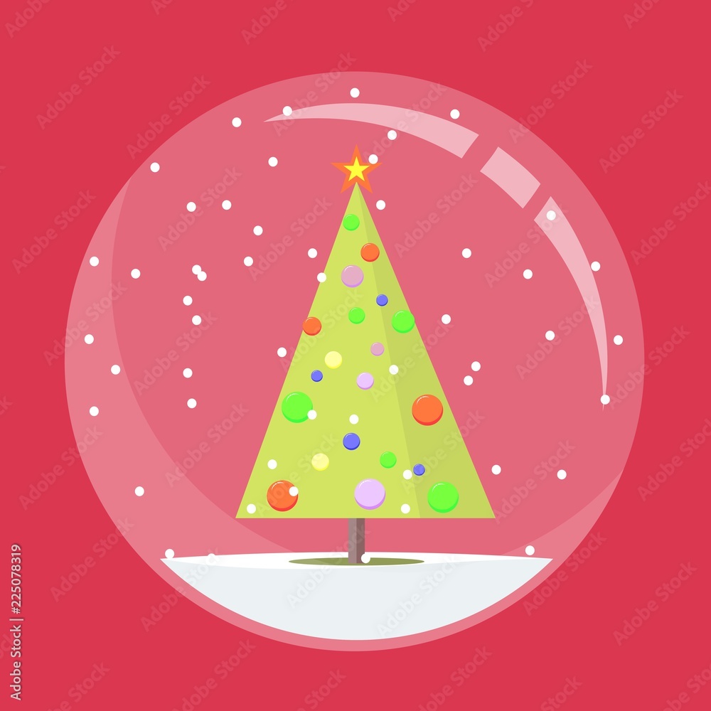 Christmas snow globe with a fir-tree inside in flat style. New year glass ball vector icon isolated from the background. Christmas snow globe with a fir-tree inside in flat style. New year glass ball vector icon isolated from the background.