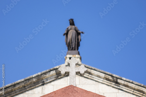 Cross with virgin Mary, closeup, for religious, spiritual themes