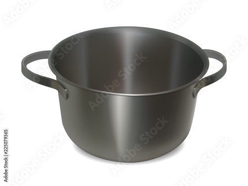 empty metal pan on white background, without lid. photorealistic style. vector illustration.