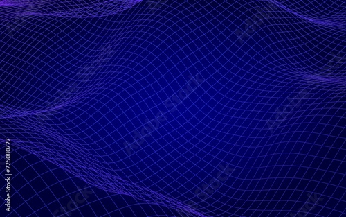 Abstract landscape on a blue background. Cyberspace grid. Hi-tech network, technology. 3D illustration