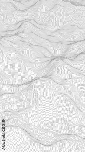 Abstract landscape on a white background. Cyberspace grid. Hi-tech network. 3d technology illustration