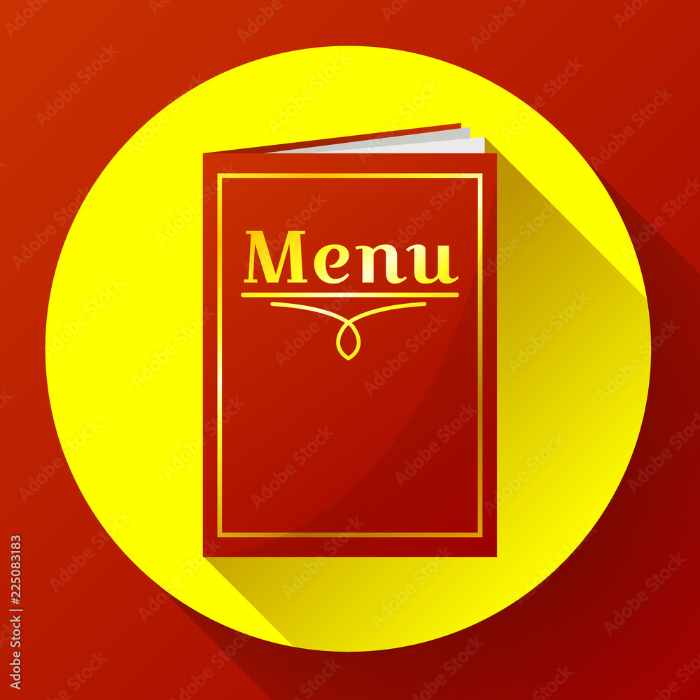 Cafe, restaurant red menu book icon in flat style. Paper menu with inscription. Vector illustration. Cafe, restaurant red menu book icon in flat style. Paper menu with inscription. Vector illustration.