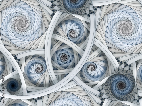 Symmetrical colorful fractal blue flower spiral, digital abstract