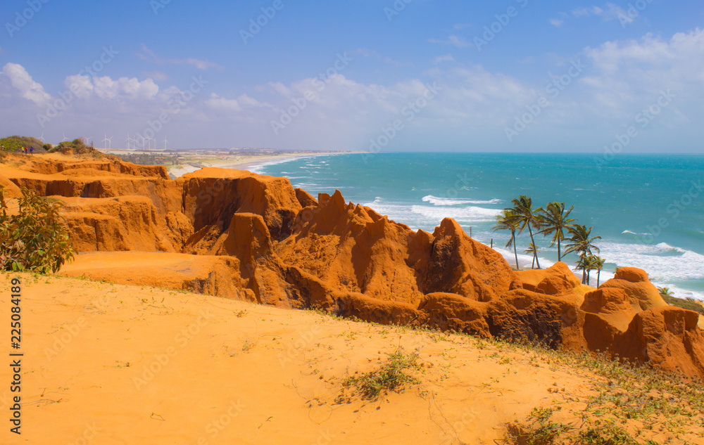 View of the white hill beach in Ceará Brazil, blue sky and sea