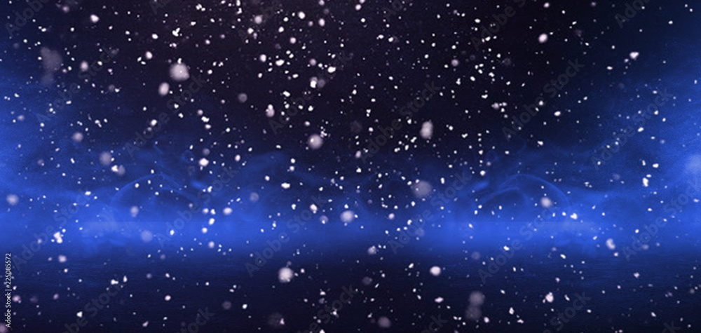Winter, snow, background. Abstract dark bokeh background with snowflakes.