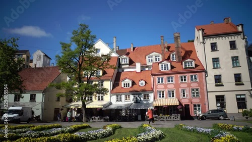 Old houses on Livov Square in sunny summer day Riga, Latvia