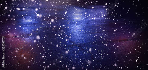 Winter, snow, background. Abstract dark bokeh background with snowflakes.
