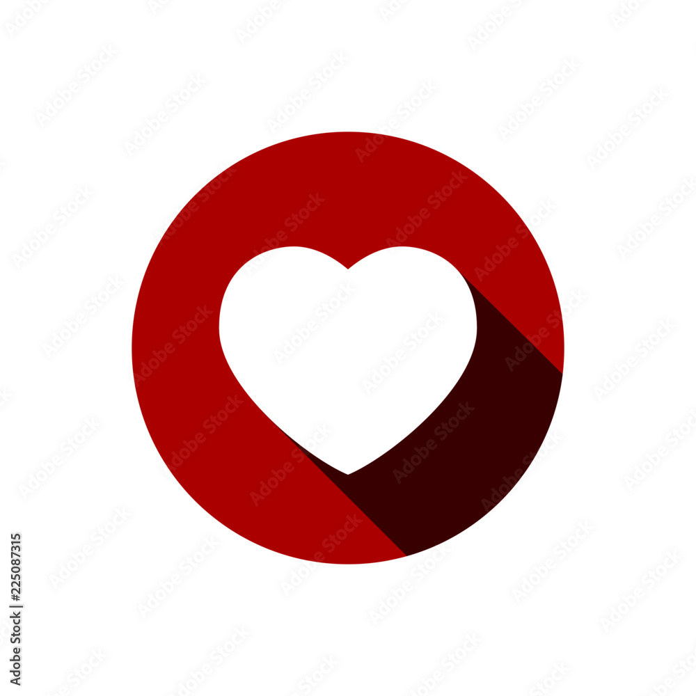Heart vector icon, symbol of love, inside a circle with long shadow Heart vector icon, symbol of love, inside a circle with long shadow