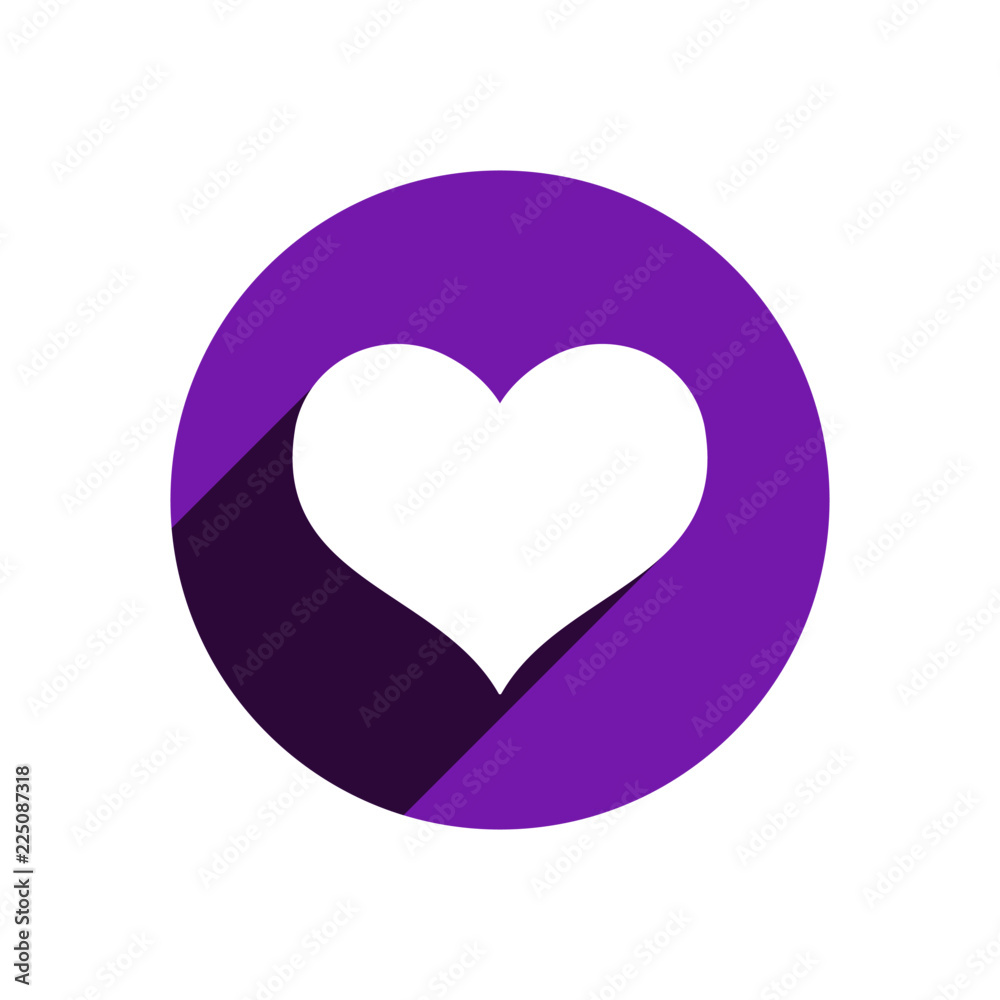 Heart vector icon, symbol of love, inside a circle with long shadow