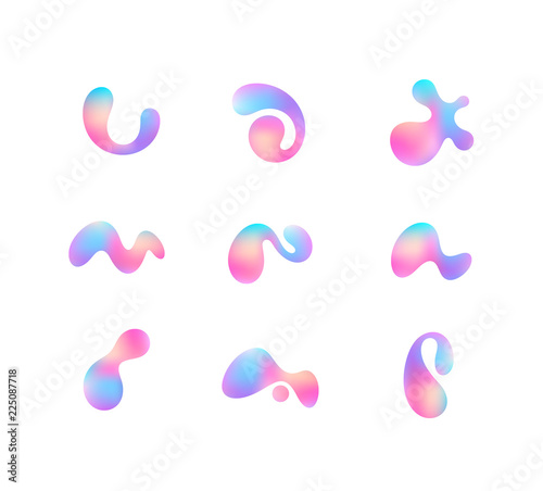 Fluid shapes. Iridescent color. Futuristic shapes on white background