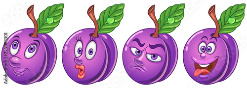 Plum fruit. Food emoji emoticon collection.