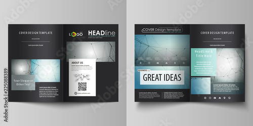 Business templates for bi fold brochure  magazine  flyer  booklet or report. Cover design template  vector layout in A4 size. Geometric background. Molecular structure. Scientific  medical concept.