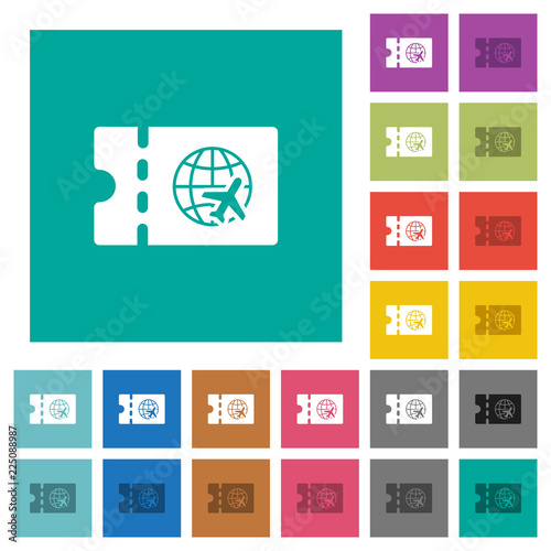 World travel discount coupon square flat multi colored icons