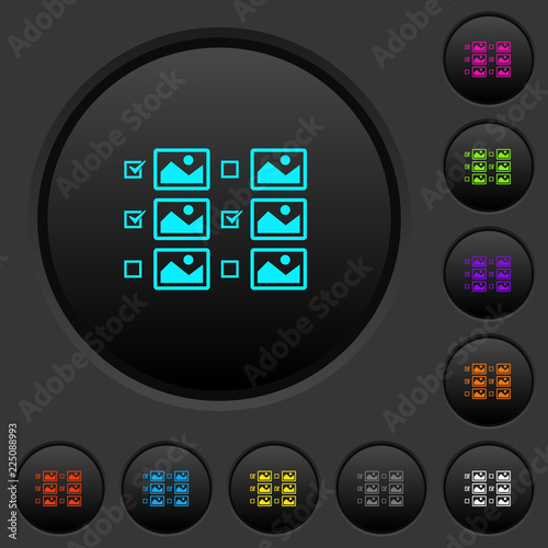 Multiple image selection with checkboxes dark push buttons with color icons