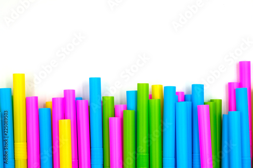 straw plastic colourful on white background