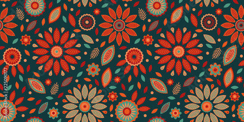 фотографія Powerful colorful repeat pattern with leaves, dots and flower elements