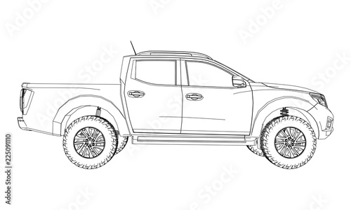 Commercial vehicle delivery truck with a double cab. Machine without insignia with a clean empty body to accommodate your logos and labels.