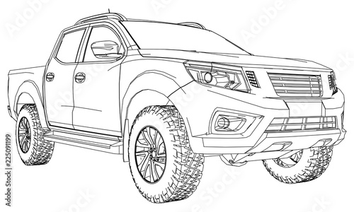Commercial vehicle delivery truck with a double cab. Machine without insignia with a clean empty body to accommodate your logos and labels.