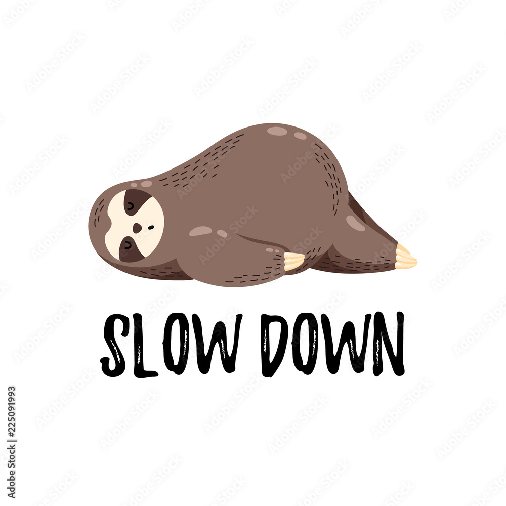 Obraz premium Cute vector illustration. Funny cartoon sloth lying