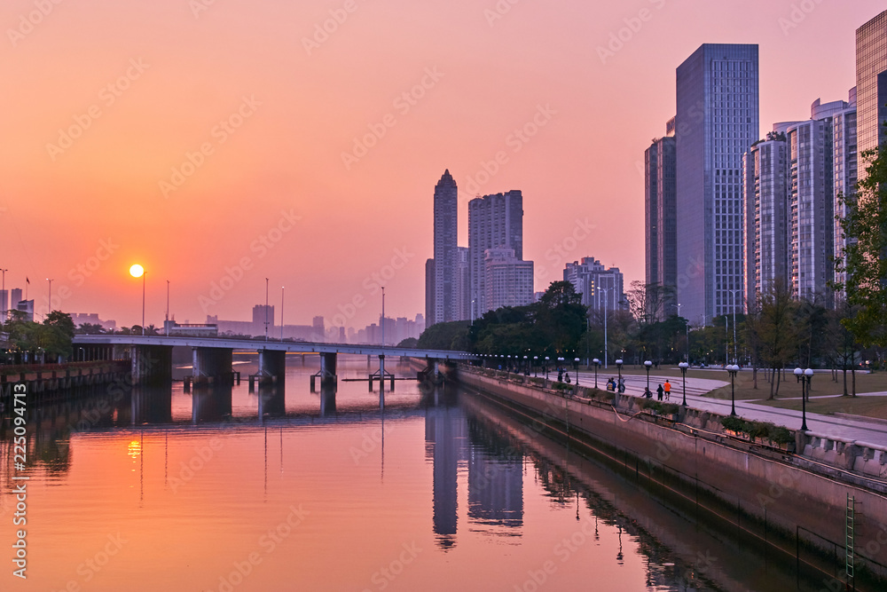 The beautiful Guangzhou city sunset scene and the skyline view, China