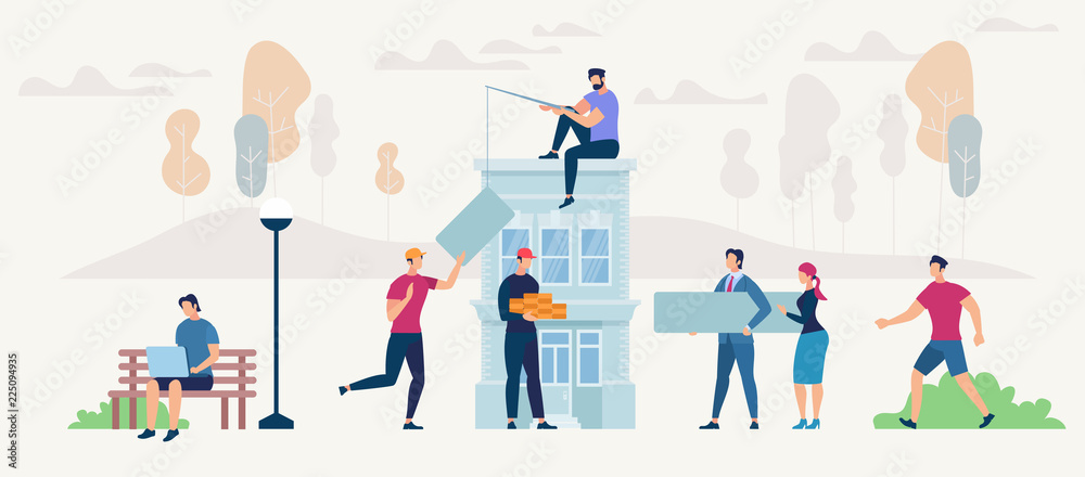 Moving and Building. Vector Illustration.