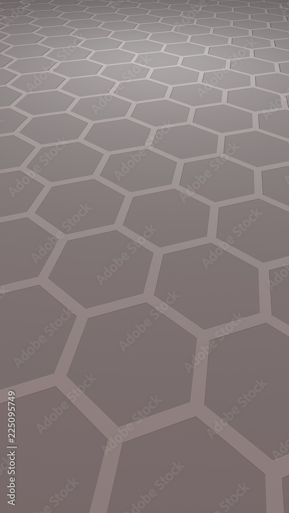 Honeycomb with color lighting, on a gray background. Perspective view on polygon look like honeycomb. Isometric geometry. Vertical image orientation. 3D illustration Honeycomb with color lighting, on a gray background. Perspective view on polygon look like honeycomb. Isometric geometry. Vertical image orientation. 3D illustration