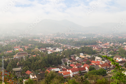 The city of Luang Prabang in Laos viewed from above from the Mount Phousi (Phou Si, Phusi, Phu Si) on a sunny day.