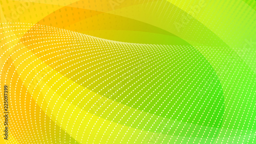 Abstract background of curved surfaces and halftone dots in yellow and green colors