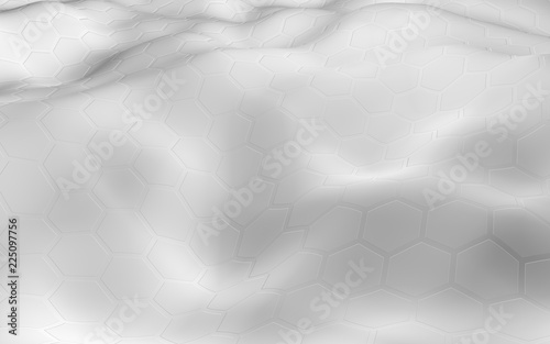 White honeycomb with a gradient color on a light background. Perspective view on polygon look like honeycomb. Wavy surface. Isometric geometry. 3D illustration photo