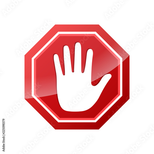 Stop red sign icon with white hand - vector