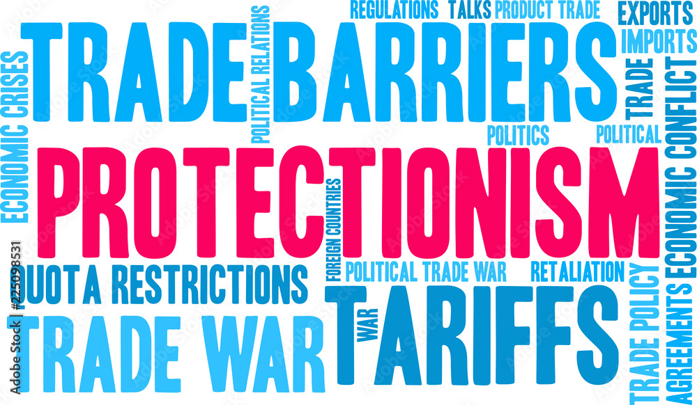 Protectionism Word Cloud on a white background. 