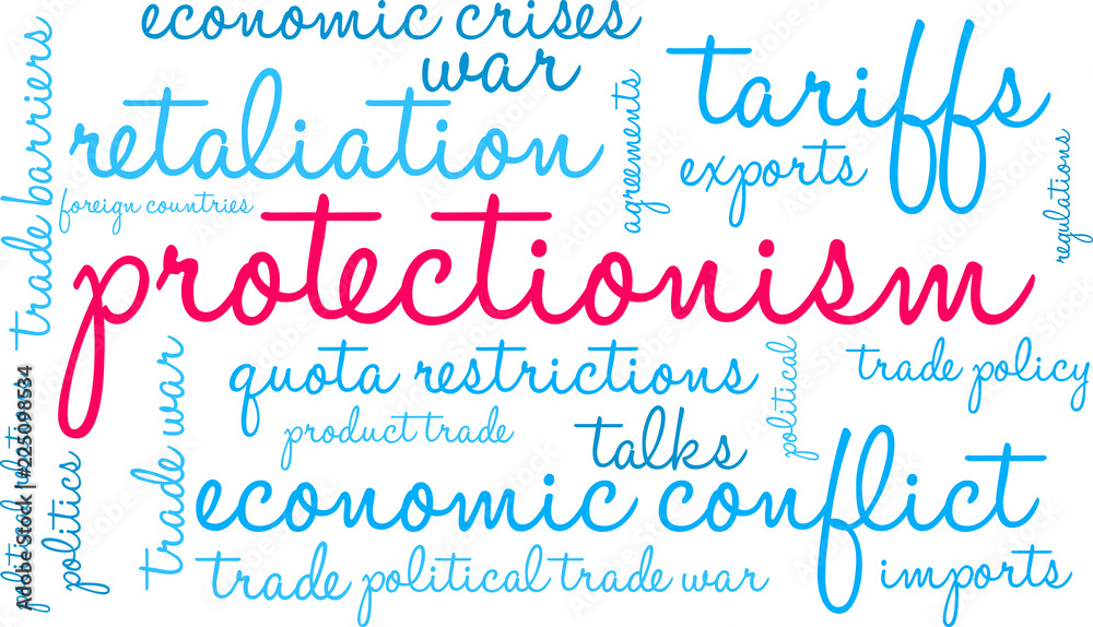 Protectionism Word Cloud on a white background. 