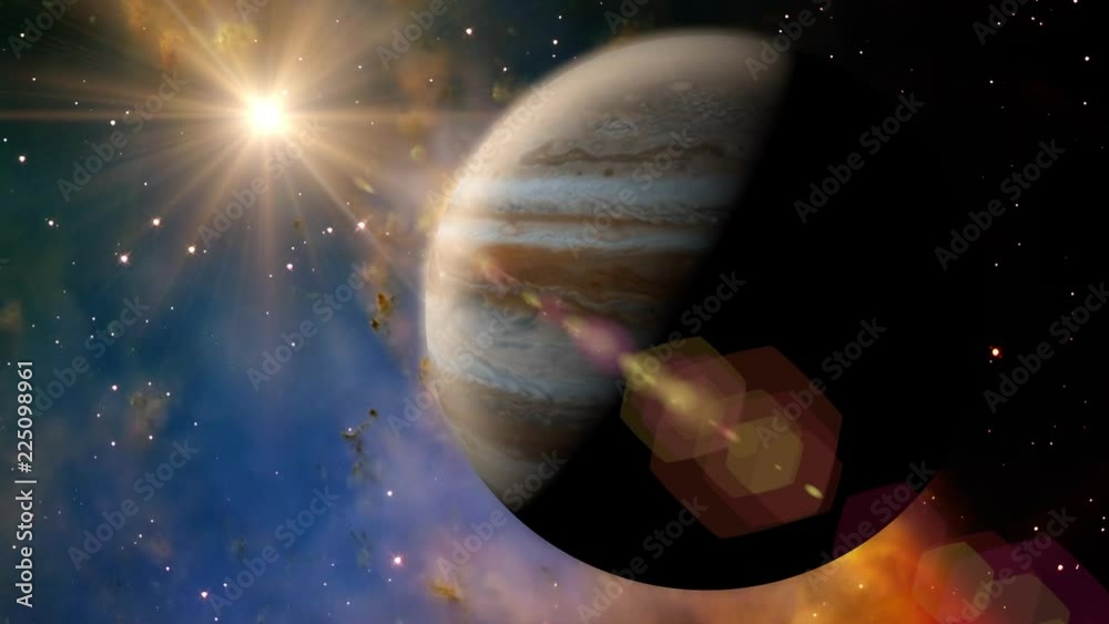 Solar System 1002 Jupiter: The planet Jupiter rotates in space (Loop).