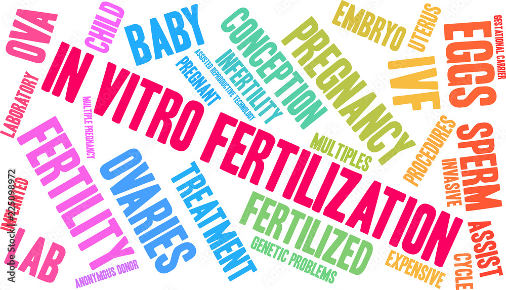 In Vitro Fertilization Word Cloud on a white background. 