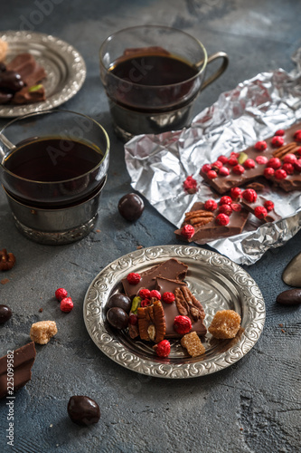 Wallpaper Mural Cups of coffee with chocolate on a stone background. Torontodigital.ca